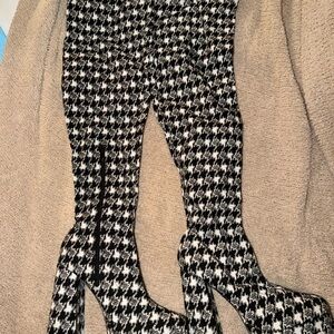 Fashion Nova Black and White Over the Knee Boots